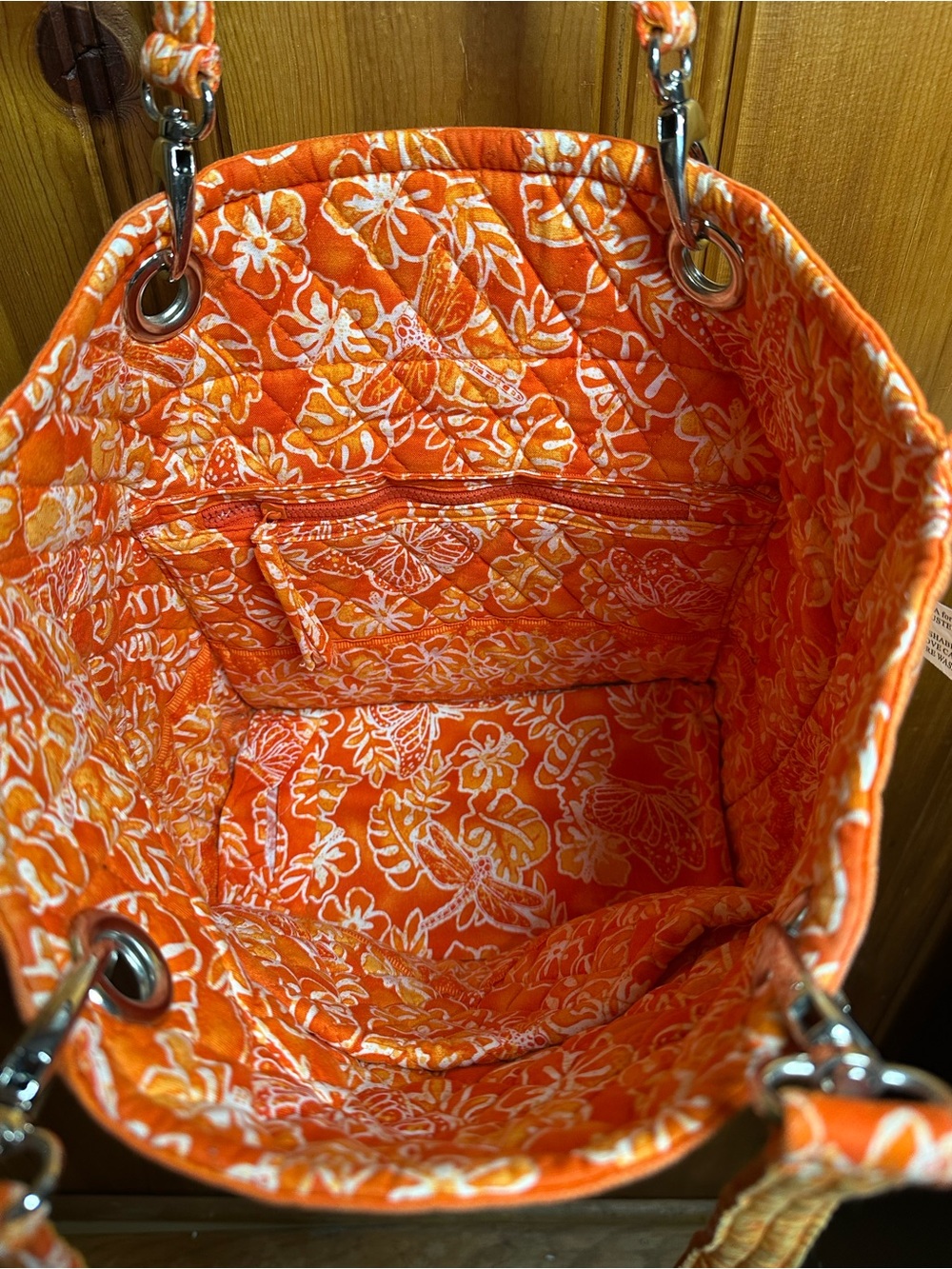 Quilted Orange Floral-Trim Tote Bag - Women's Shoulder Tote - Picture 7 of 14